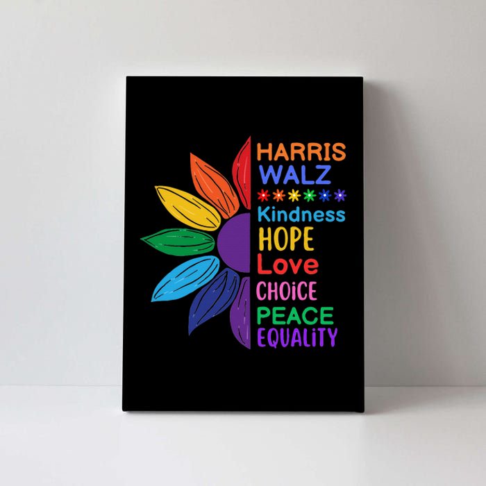 Harris Walz Diversity Rainbow Daisy Sunflower Vote Blue Canvas