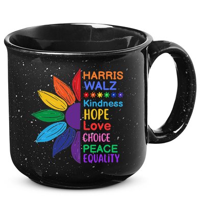 Harris Walz Diversity Rainbow Daisy Sunflower Vote Blue 15oz Campfire Ceramic Mug
