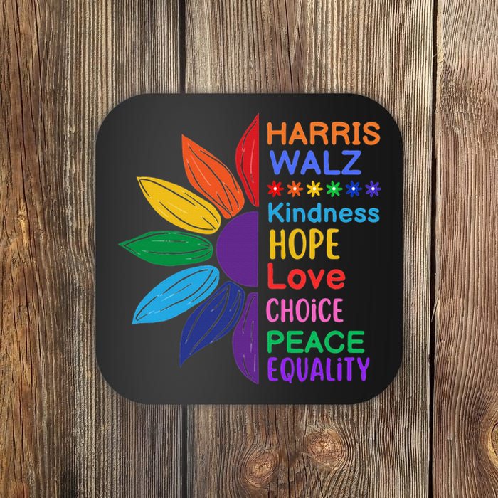 Harris Walz Diversity Rainbow Daisy Sunflower Vote Blue Coaster