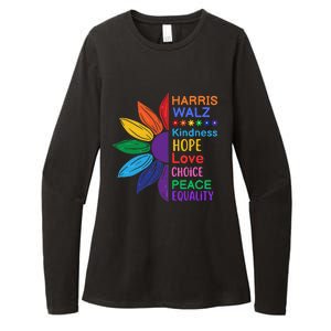 Harris Walz Diversity Rainbow Daisy Sunflower Vote Blue Womens CVC Long Sleeve Shirt