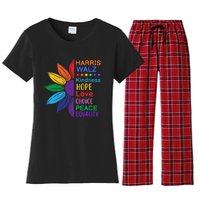 Harris Walz Diversity Rainbow Daisy Sunflower Vote Blue Women's Flannel Pajama Set