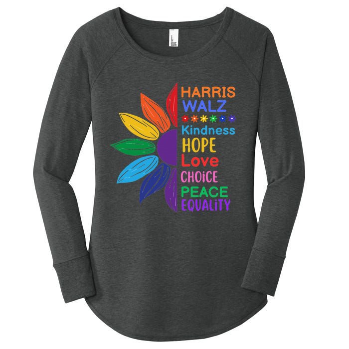 Harris Walz Diversity Rainbow Daisy Sunflower Vote Blue Women's Perfect Tri Tunic Long Sleeve Shirt