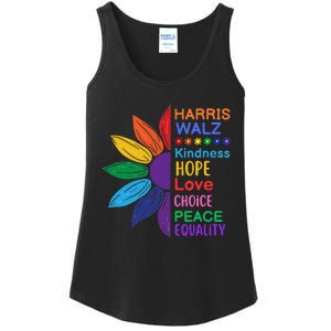 Harris Walz Diversity Rainbow Daisy Sunflower Vote Blue Ladies Essential Tank