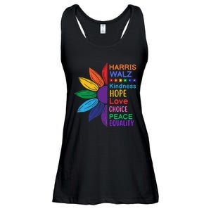 Harris Walz Diversity Rainbow Daisy Sunflower Vote Blue Ladies Essential Flowy Tank