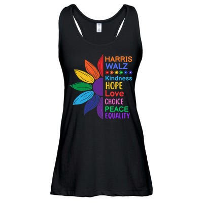 Harris Walz Diversity Rainbow Daisy Sunflower Vote Blue Ladies Essential Flowy Tank