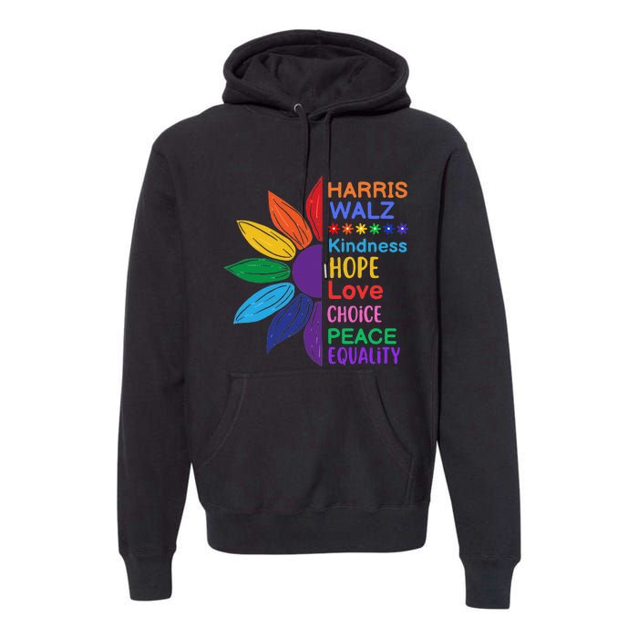 Harris Walz Diversity Rainbow Daisy Sunflower Vote Blue Premium Hoodie