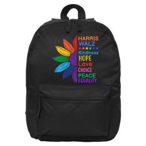 Harris Walz Diversity Rainbow Daisy Sunflower Vote Blue 16 in Basic Backpack