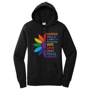 Harris Walz Diversity Rainbow Daisy Sunflower Vote Blue Women's Pullover Hoodie