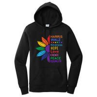 Harris Walz Diversity Rainbow Daisy Sunflower Vote Blue Women's Pullover Hoodie