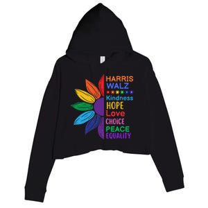 Harris Walz Diversity Rainbow Daisy Sunflower Vote Blue Crop Fleece Hoodie