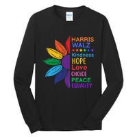 Harris Walz Diversity Rainbow Daisy Sunflower Vote Blue Tall Long Sleeve T-Shirt