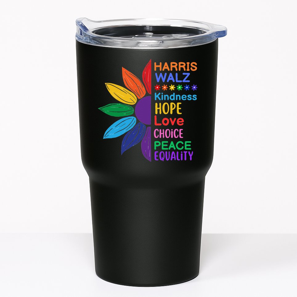 Harris Walz Diversity Rainbow Daisy Sunflower Vote Blue Tumbler