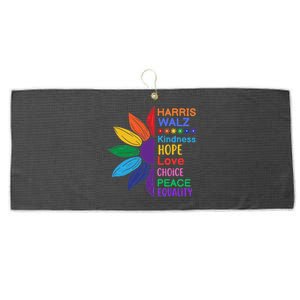 Harris Walz Diversity Rainbow Daisy Sunflower Vote Blue Large Microfiber Waffle Golf Towel