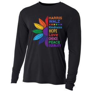 Harris Walz Diversity Rainbow Daisy Sunflower Vote Blue Cooling Performance Long Sleeve Crew