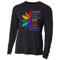 Harris Walz Diversity Rainbow Daisy Sunflower Vote Blue Cooling Performance Long Sleeve Crew