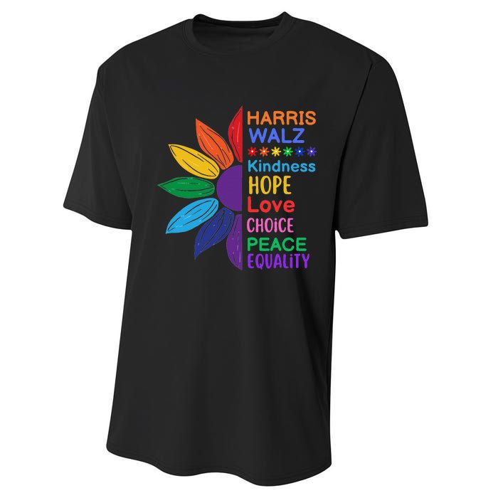 Harris Walz Diversity Rainbow Daisy Sunflower Vote Blue Performance Sprint T-Shirt