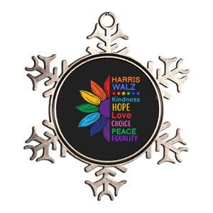 Harris Walz Diversity Rainbow Daisy Sunflower Vote Blue Metallic Star Ornament