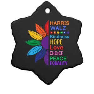 Harris Walz Diversity Rainbow Daisy Sunflower Vote Blue Ceramic Star Ornament