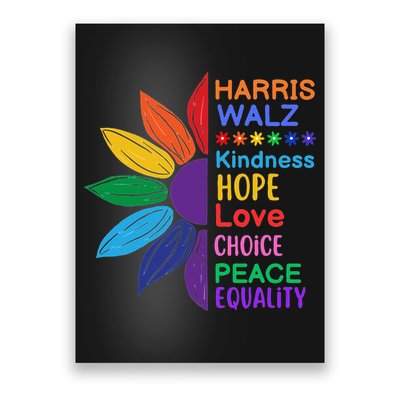 Harris Walz Diversity Rainbow Daisy Sunflower Vote Blue Poster