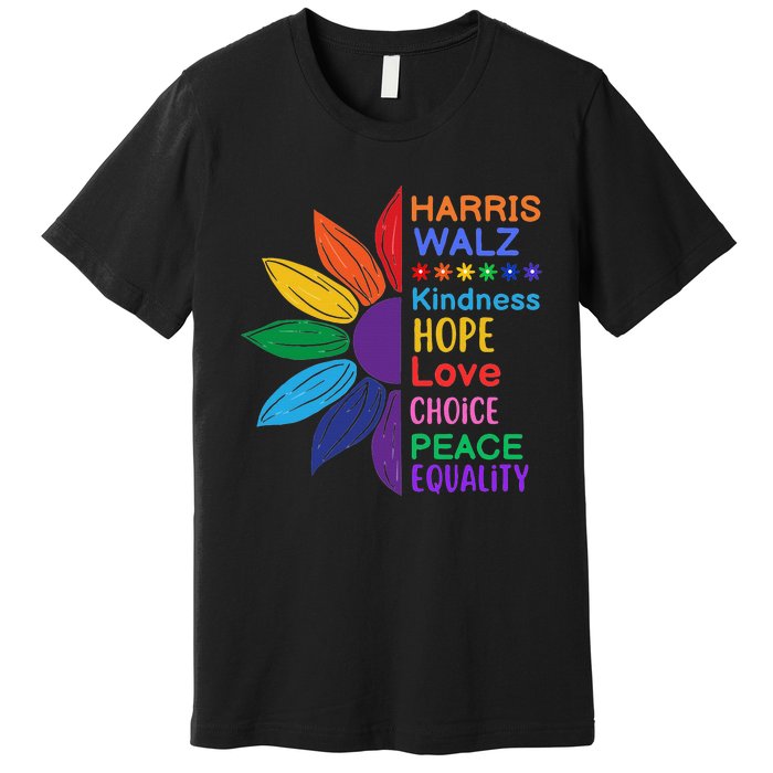 Harris Walz Diversity Rainbow Daisy Sunflower Vote Blue Premium T-Shirt