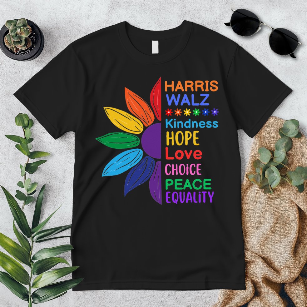 Harris Walz Diversity Rainbow Daisy Sunflower Vote Blue Premium T-Shirt