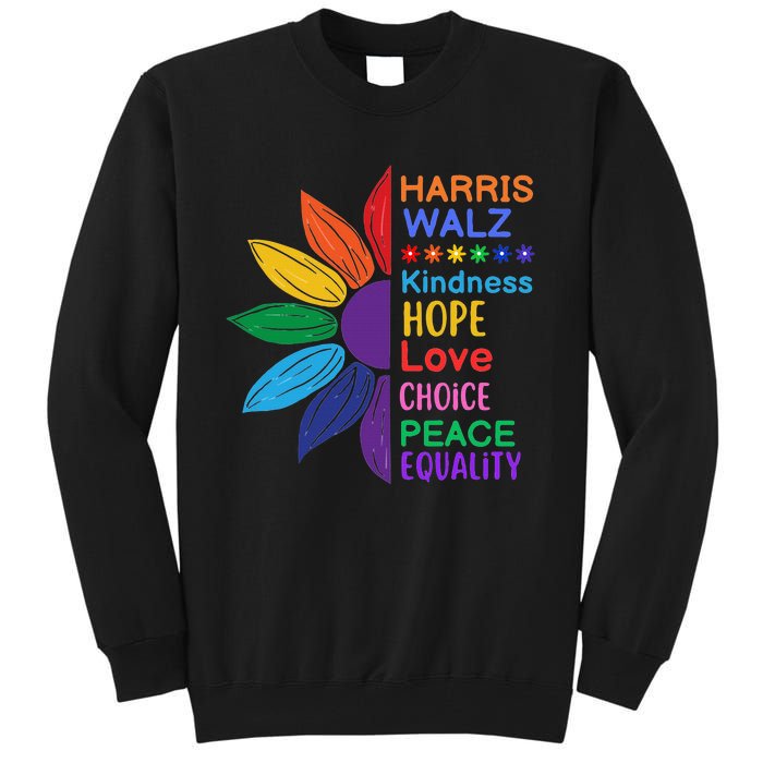 Harris Walz Diversity Rainbow Daisy Sunflower Vote Blue Tall Sweatshirt