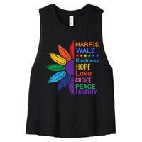 Harris Walz Diversity Rainbow Daisy Sunflower Vote Blue Women's Racerback Cropped Tank