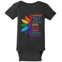 Harris Walz Diversity Rainbow Daisy Sunflower Vote Blue Baby Bodysuit