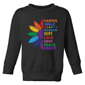 Harris Walz Diversity Rainbow Daisy Sunflower Vote Blue Toddler Sweatshirt