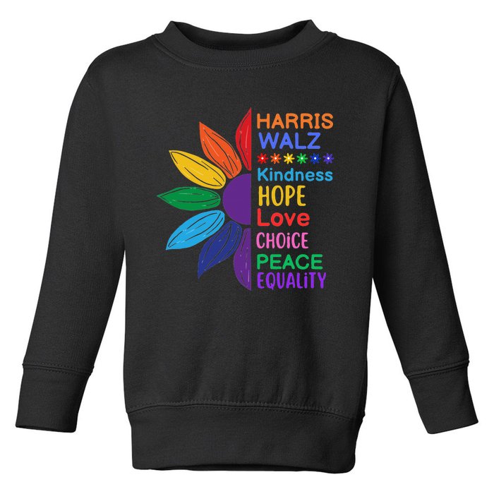 Harris Walz Diversity Rainbow Daisy Sunflower Vote Blue Toddler Sweatshirt