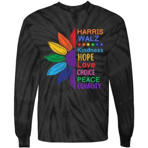 Harris Walz Diversity Rainbow Daisy Sunflower Vote Blue Tie-Dye Long Sleeve Shirt