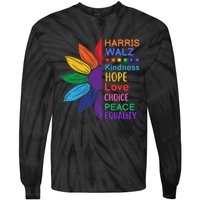 Harris Walz Diversity Rainbow Daisy Sunflower Vote Blue Tie-Dye Long Sleeve Shirt