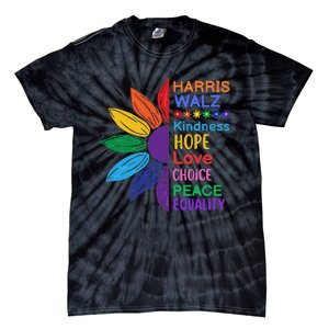 Harris Walz Diversity Rainbow Daisy Sunflower Vote Blue Tie-Dye T-Shirt