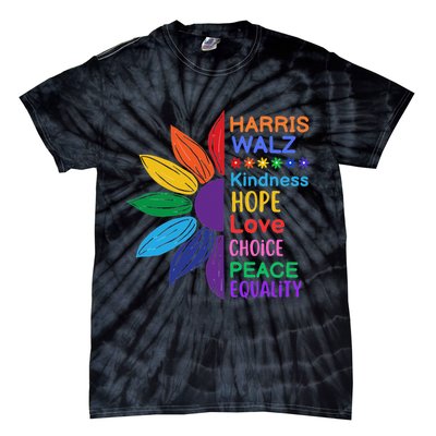 Harris Walz Diversity Rainbow Daisy Sunflower Vote Blue Tie-Dye T-Shirt