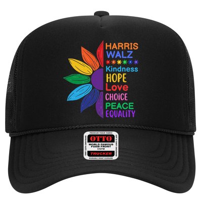 Harris Walz Diversity Rainbow Daisy Sunflower Vote Blue Trucker Hat