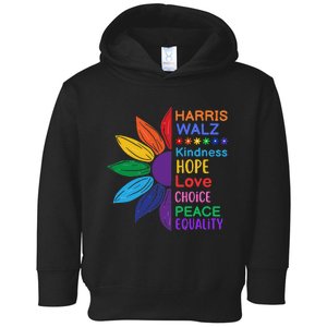 Harris Walz Diversity Rainbow Daisy Sunflower Vote Blue Toddler Hoodie