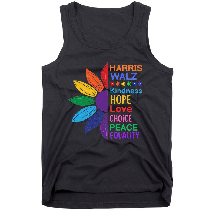 Harris Walz Diversity Rainbow Daisy Sunflower Vote Blue Tank Top