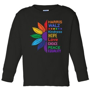 Harris Walz Diversity Rainbow Daisy Sunflower Vote Blue Toddler Long Sleeve Shirt