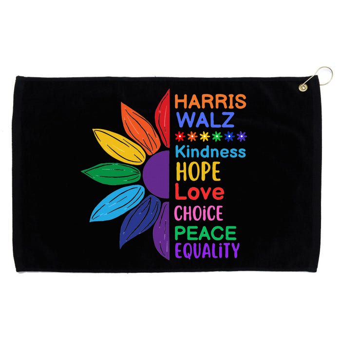 Harris Walz Diversity Rainbow Daisy Sunflower Vote Blue Grommeted Golf Towel