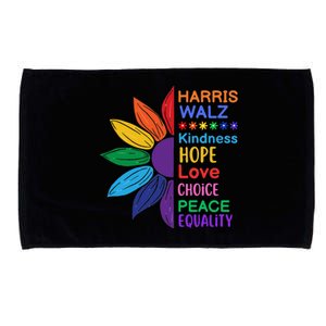 Harris Walz Diversity Rainbow Daisy Sunflower Vote Blue Microfiber Hand Towel