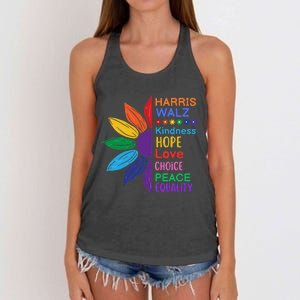 Harris Walz Diversity Rainbow Daisy Sunflower Vote Blue Women's Knotted Racerback Tank