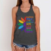 Harris Walz Diversity Rainbow Daisy Sunflower Vote Blue Women's Knotted Racerback Tank