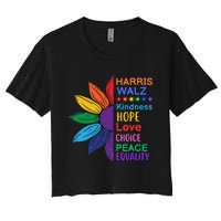 Harris Walz Diversity Rainbow Daisy Sunflower Vote Blue Women's Crop Top Tee