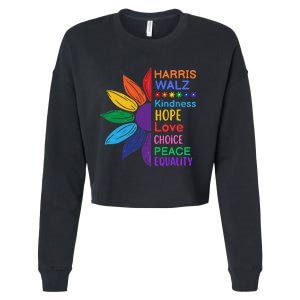 Harris Walz Diversity Rainbow Daisy Sunflower Vote Blue Cropped Pullover Crew