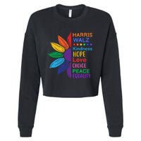 Harris Walz Diversity Rainbow Daisy Sunflower Vote Blue Cropped Pullover Crew