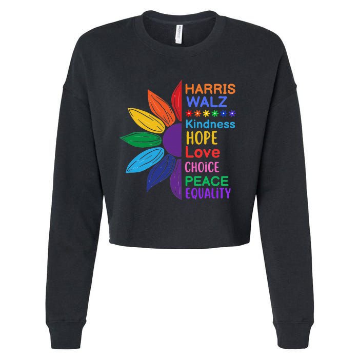 Harris Walz Diversity Rainbow Daisy Sunflower Vote Blue Cropped Pullover Crew