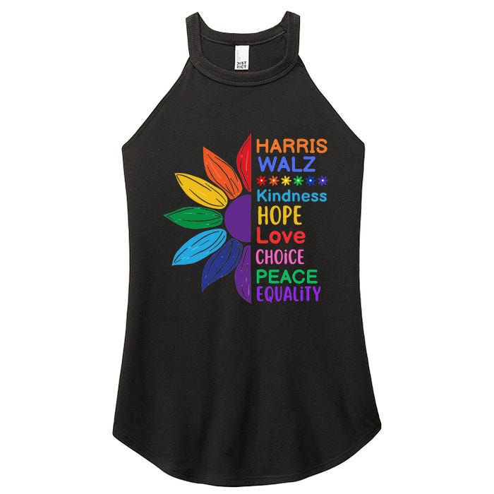 Harris Walz Diversity Rainbow Daisy Sunflower Vote Blue Women's Perfect Tri Rocker Tank