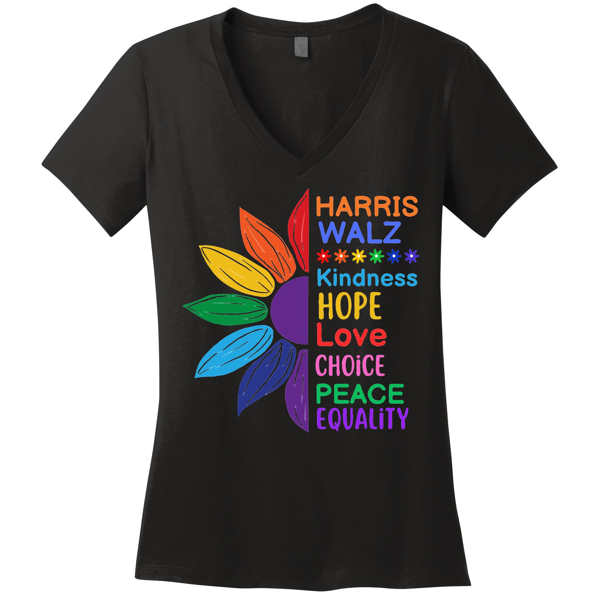 Harris Walz Diversity Rainbow Daisy Sunflower Vote Blue Women's V-Neck T-Shirt