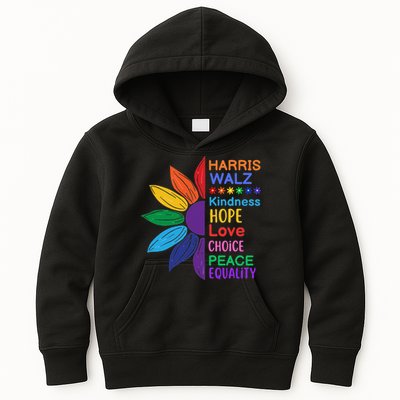 Harris Walz Diversity Rainbow Daisy Sunflower Vote Blue Kids Hoodie