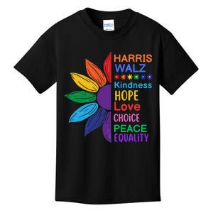 Harris Walz Diversity Rainbow Daisy Sunflower Vote Blue Kids T-Shirt